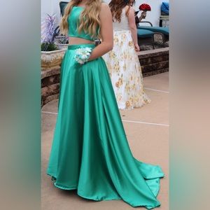 Green two-piece prom dress